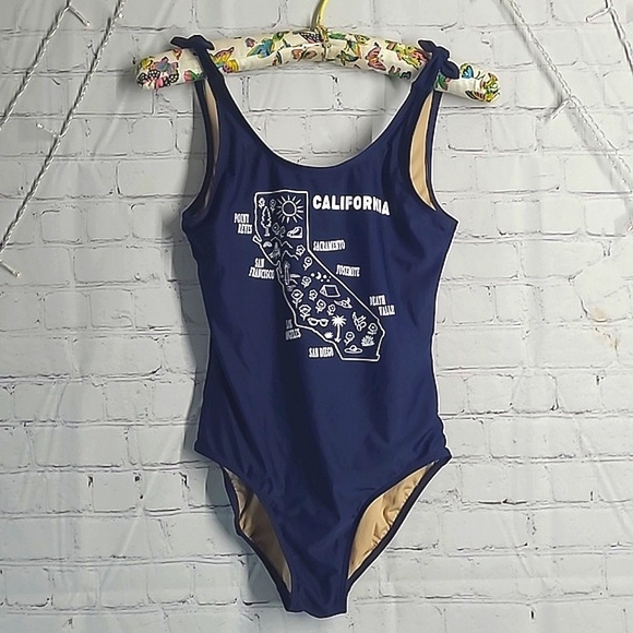 Old Navy California State Outline One Piece Navy Blue Bathing Suit Swim Womens S - Picture 3 of 17